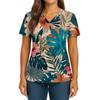 Women's Hawaiian Print V-Neck Double Pocket Short Sleeve Uniform/ Top