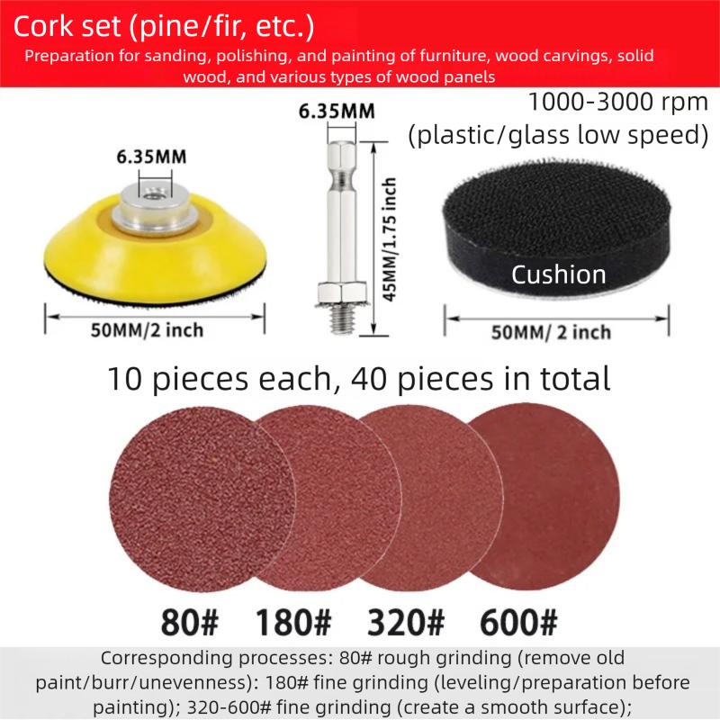 2/3-Inch Hex Drill Hand Shank Sanding Disc Set - Flocked Sandpaper & Wool Felt for Wood/Metal/Plastic/Paint Polishing & Waxing