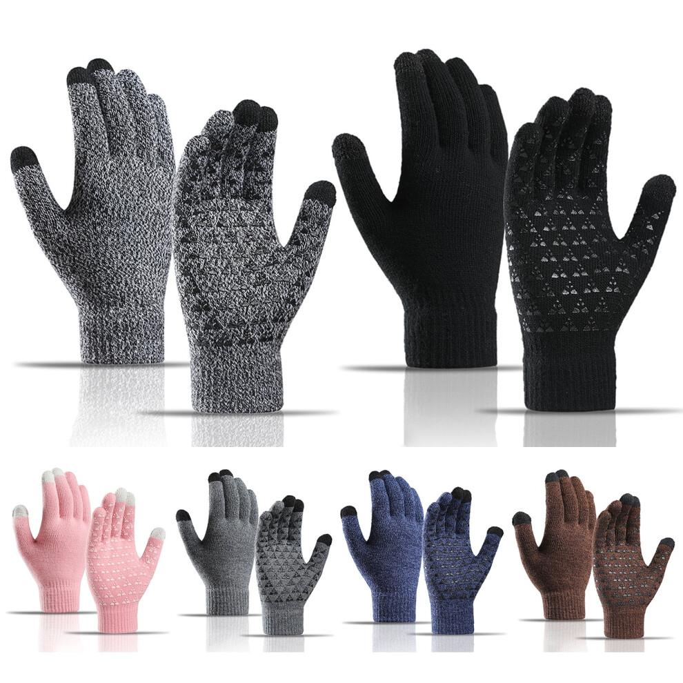 Limei 1 Pair Winter Warm Touchscreen Gloves for Men and Women Fleece Lined Knit Anti Slip Spandex Glove