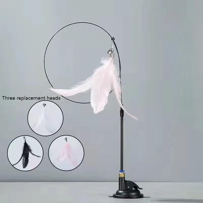 New Puppy Cat Teaser Stick Cat Long Rod Suction Cup Small Bell Feather Cat Toy Pet Amuse Yourself Toys Household Pet Products