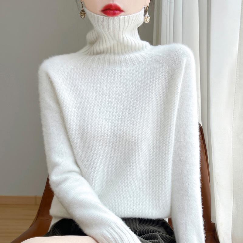 Women's High-Neck Double-Strand Wool Sweater - Autumn/Winter Collection, Loose Fit Knitwear