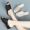 5cm Big Size 35-43 Comfortable Mesh Rhinestone Platform Wedges Slippers Leather Shoes 2025 Med Heels Slides for Office Mom Party