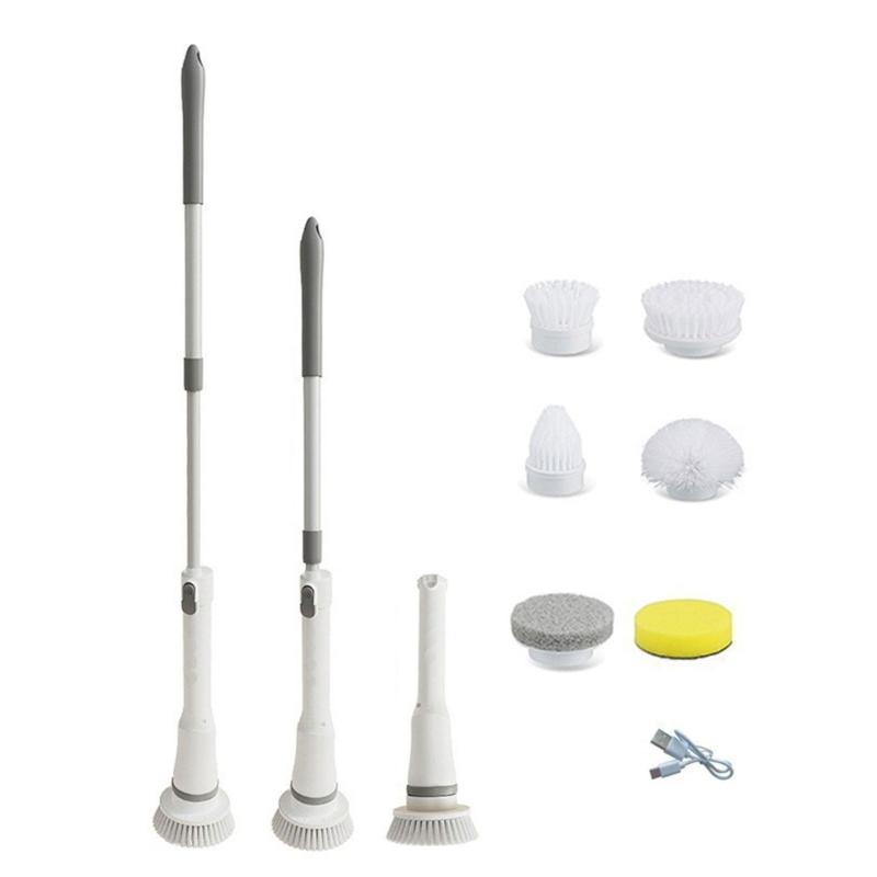 

Electric Spin Scrubber Cleaning Scrub Brush with 6 Replacement Brush Head Adjustable Handle Kitchen Bathroom Cleaning
