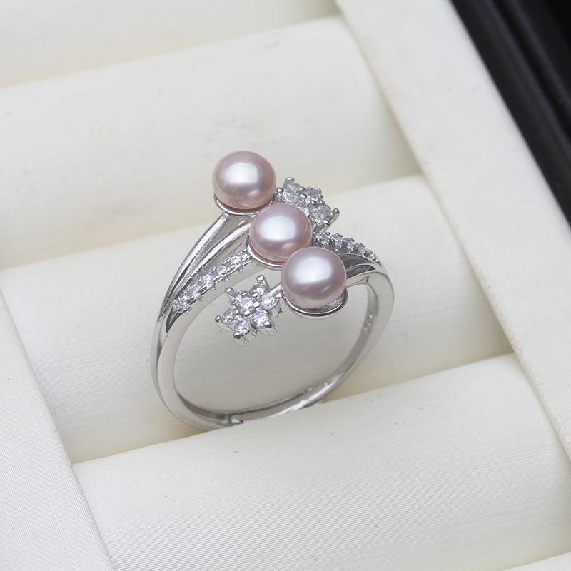 Real 925 Silver Pearl Ring Ladies Woman,White Natural Freshwater Adjustable Pearl Ring Wife Mother Birthday Gift Pink
