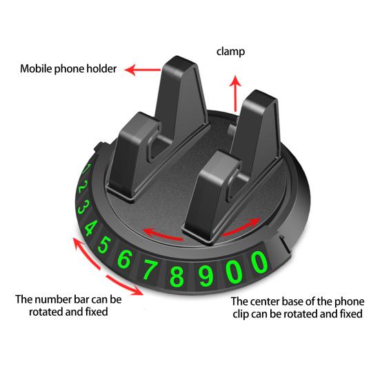 Car Phone Holder 360-Degree Universal Base Non-Slip Slot Soft Silicone Rotatable Safe Support Temporary Parking Card