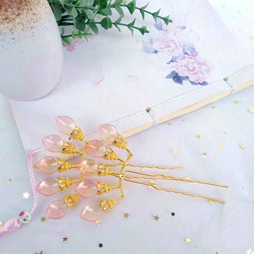 Crystal Petals Women U-shaped Zinc Zinc Alloy Hanfu Hair Sticks Pearl Row Hairpin Hair Forks Hair Accessories