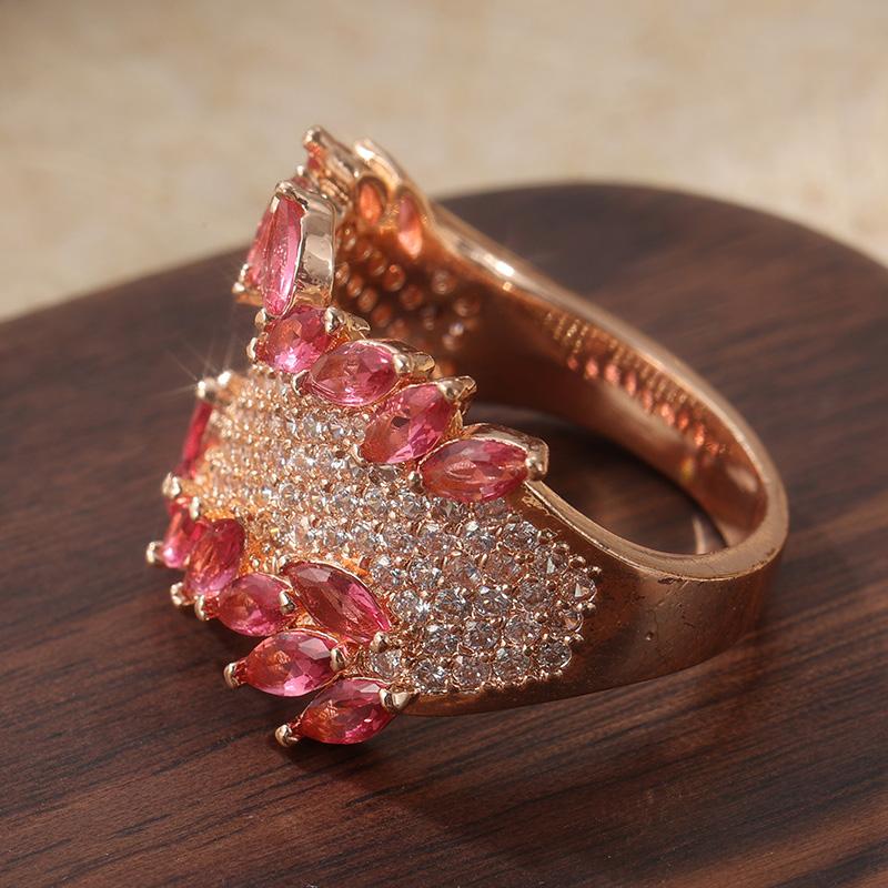 Luxury  Rose Gold Color Inlaid Pink White Cubic Zirconia Ring Exquisite Engagement Wedding Rings for Women Jewelry