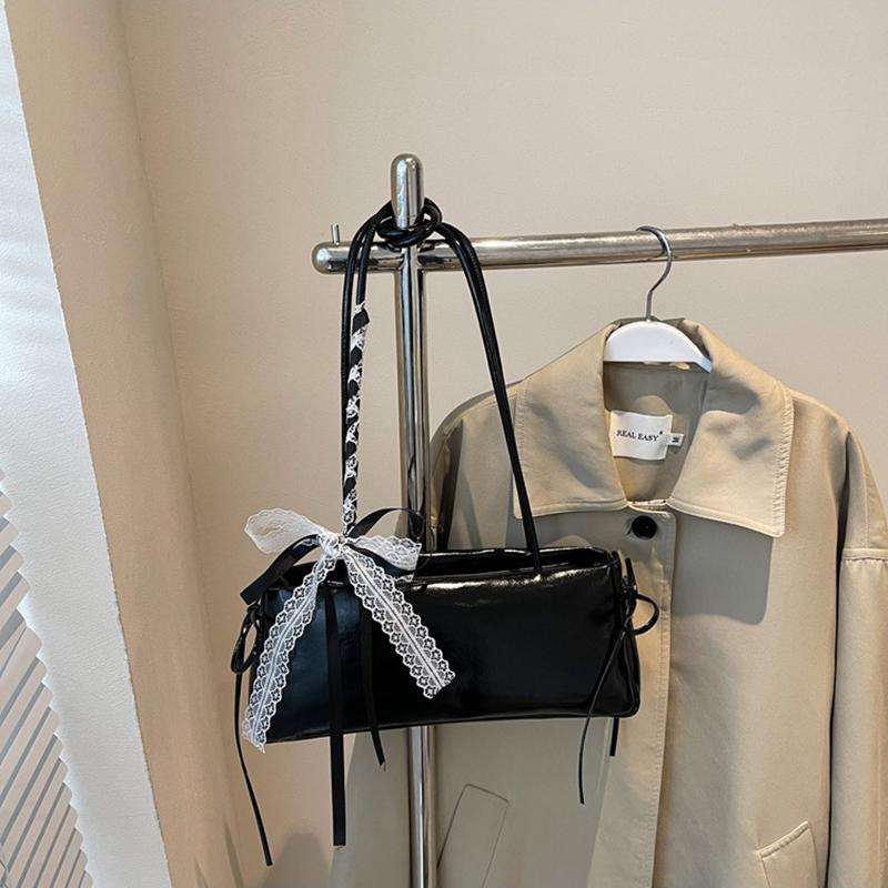 Spring New Simple Sweet Bow Ribbon Shoulder Bag Commuter and Leisure Versatile Underarm Bag for Women CLE