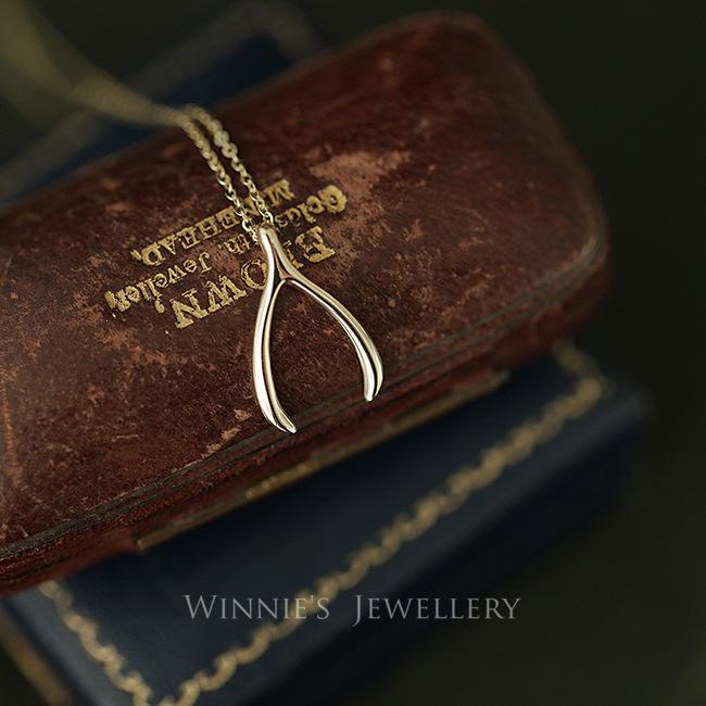 14K Gold-Plated Sterling Silver Wishbone Y-Shaped Pendant Necklace Adjustable 45 cm золотой