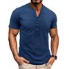 T-shirt Henley Retrô de Verão para Homem Lavada Fitness Cor Sólida Algodão Camiseta Homem Tees Tops
