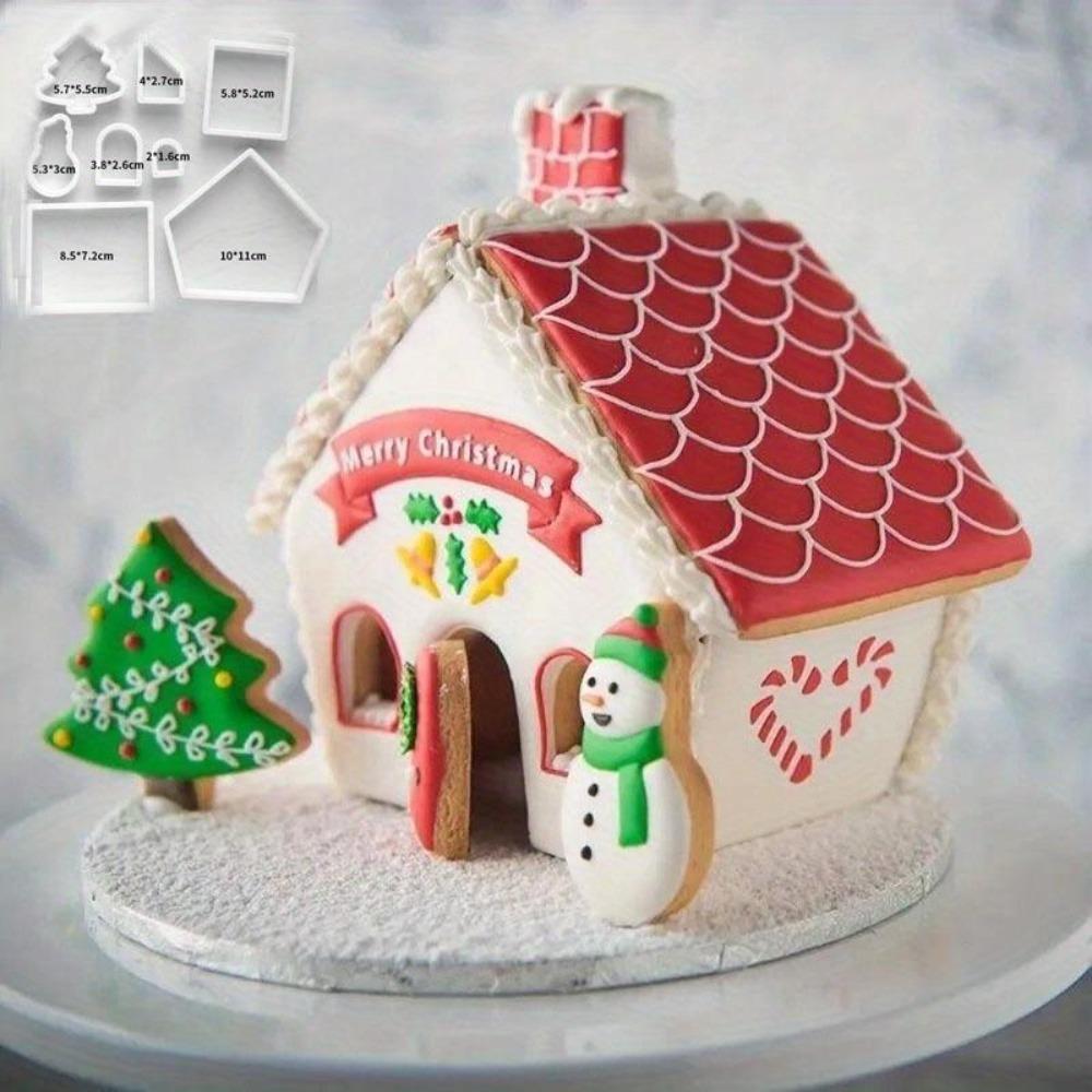 3D Weihnachtslebkuchenhausform Kunststoff Ausstecherset DIY Keksform Gebäck Kuchen Stempel Backwerkzeuge Zubehör