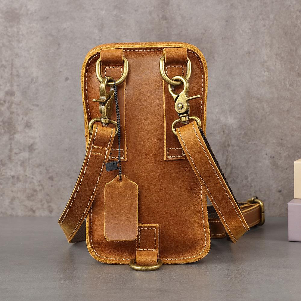 Borsa a tracolla retrò in pelle Crazy Horse, Nuova marsupio, Cintura da uomo, Mini borsa, Custodia per telefono in pura pelle bovina, Borsa alla moda in vera pelle