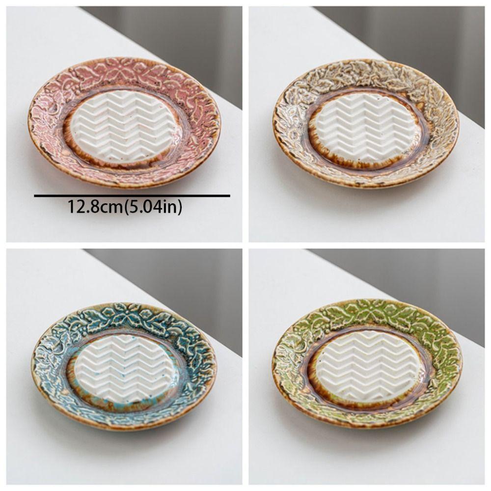 Non-Slip Ceramic Ginger Grater Embossed Texture Colorful Garlic Masher Plate Efficient Round Plate Vegetable Grinding Tool