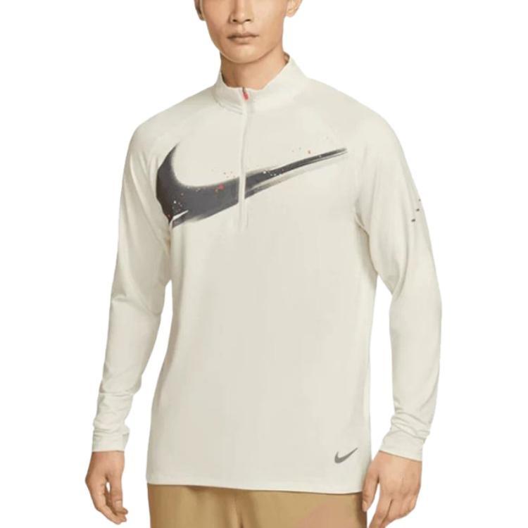 Nike Dri Fit T Shirts Men's Ecru Stand Collar Moderate Straight Fit IM9357-133
