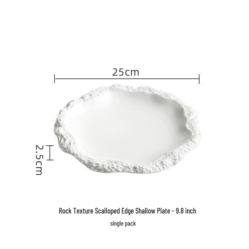 Rock Texture Ruffle Edge Ceramic Dinner Plate, Shallow 2024 New Style Tableware for Hotels