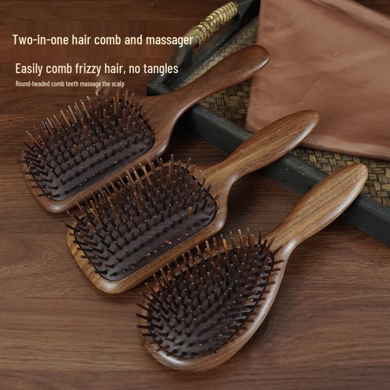 FLZX Black Walnut Cushion Detangling Hairbrush