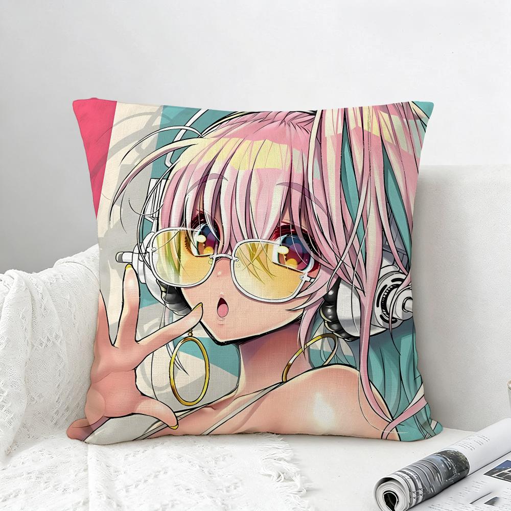 Game Super Sonico Cushion Cover Natural Linen Pillowcase Set AllinOne Decor for Sofa Bedroom Chair