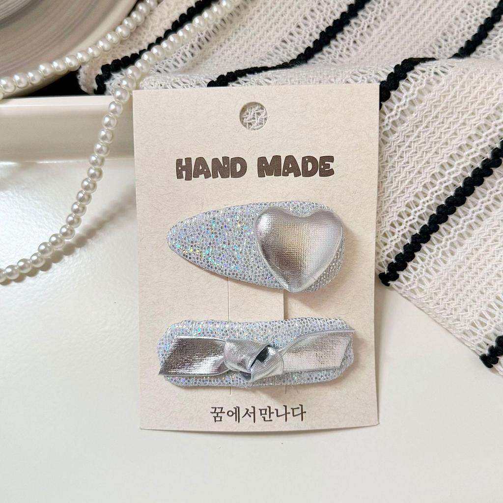 Korean Silver Hairpin: Gentle, Stylish Art BB Clip for Girls - High-Grade Leather Children's Bangs Clip