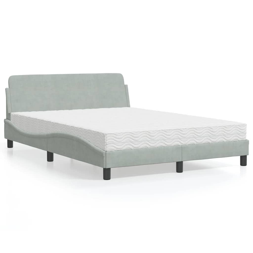 Dover Bed with Mattress Light Grey 140 x 200 cm Velvet