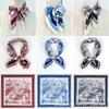71 Stile paesaggistico in seta simulata, foulard quadrato da donna semplice e di lusso leggero, miscela di colori francese, piccolo foulard in seta da collo di alta gamma