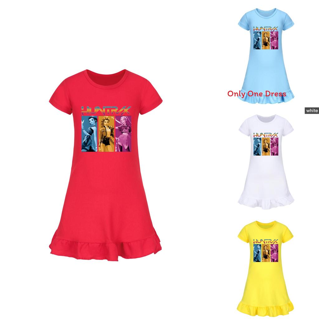 Kpop Demonenjager Meisje Korte Mouw Nachtkleding met Ruche Zoom voor Kinderkamer Comfort