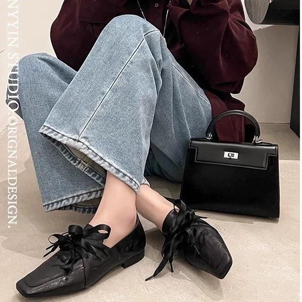 Cowhide version~ Genuine leather British style lace-up small leather shoes for women's 2025 new retro square head versatile fashion loafers