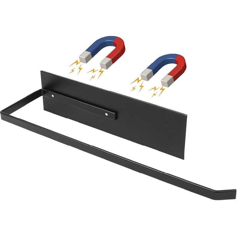 Paper Towel Holder Black, Magnetic Paper Towel Holder for Fridge, Toilet Paper Roll Holder Magnet Towel Rack Wall Mount Fridge Organizer for Paper Large