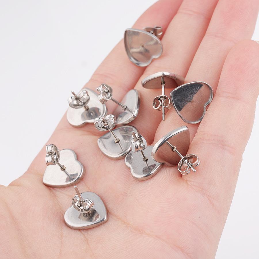 12mm Peach Heart Stainless Steel Earring Base for Heart-Shaped Studs