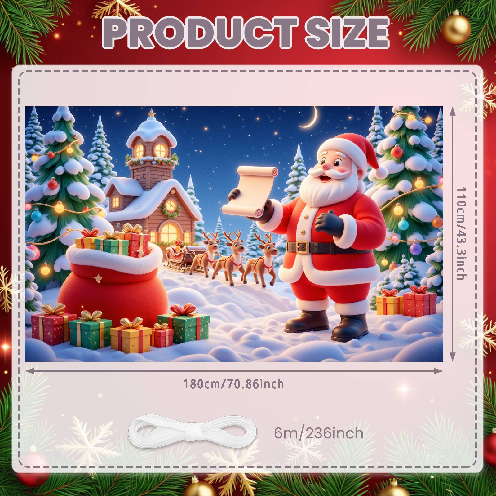 

Santa Claus Banner Winter Elements Christmas Party Banner Holiday Banner Snowy Scene For Holiday Party Home Decoration Family