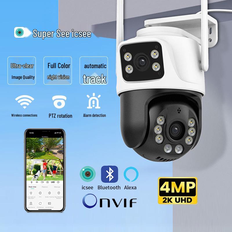 iCSee 6MP Dual-Lens PTZ Camera: Outdoor Waterproof HD Surveillance with Full-Color Night Vision