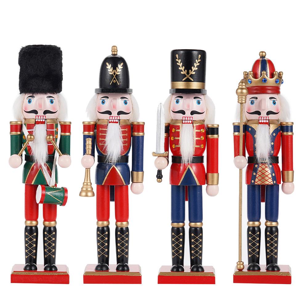 30cm Wooden Nutcracker Ornament Soldier Figurement Handcraft Doll Toy Home Office Table Xmas Decoration Statues Christmas Gift