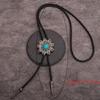 Metal Flower Stone Pendant Western Bolo Tie Faux Leather Rope Necktie Necklace Shirt Collar Chain Jewelry Neckwear