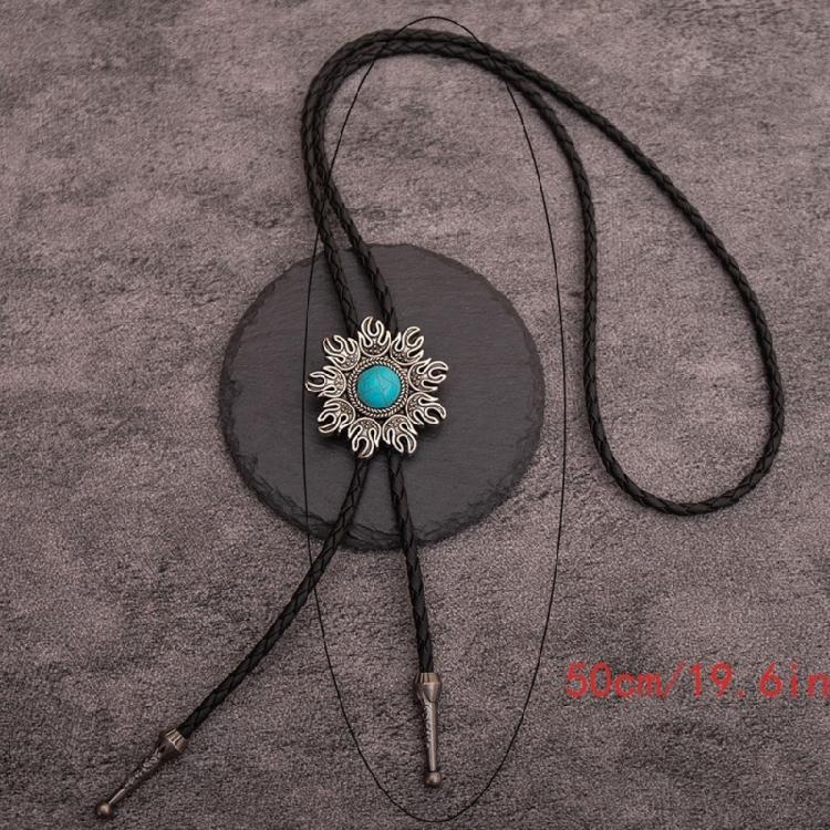 Metal Flower Stone Pendant Western Bolo Tie Faux Leather Rope Necktie Necklace Shirt Collar Chain Jewelry Neckwear