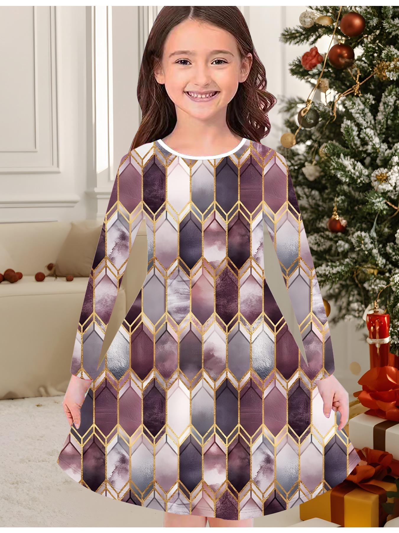 

Модное осенне-зимнее платье для девочек, платье-футболка с длинным рукавом и круглым вырезом, с 3D цветочным принтом, повседневное, универсальное, рождественская одежда 170 фиолетовый