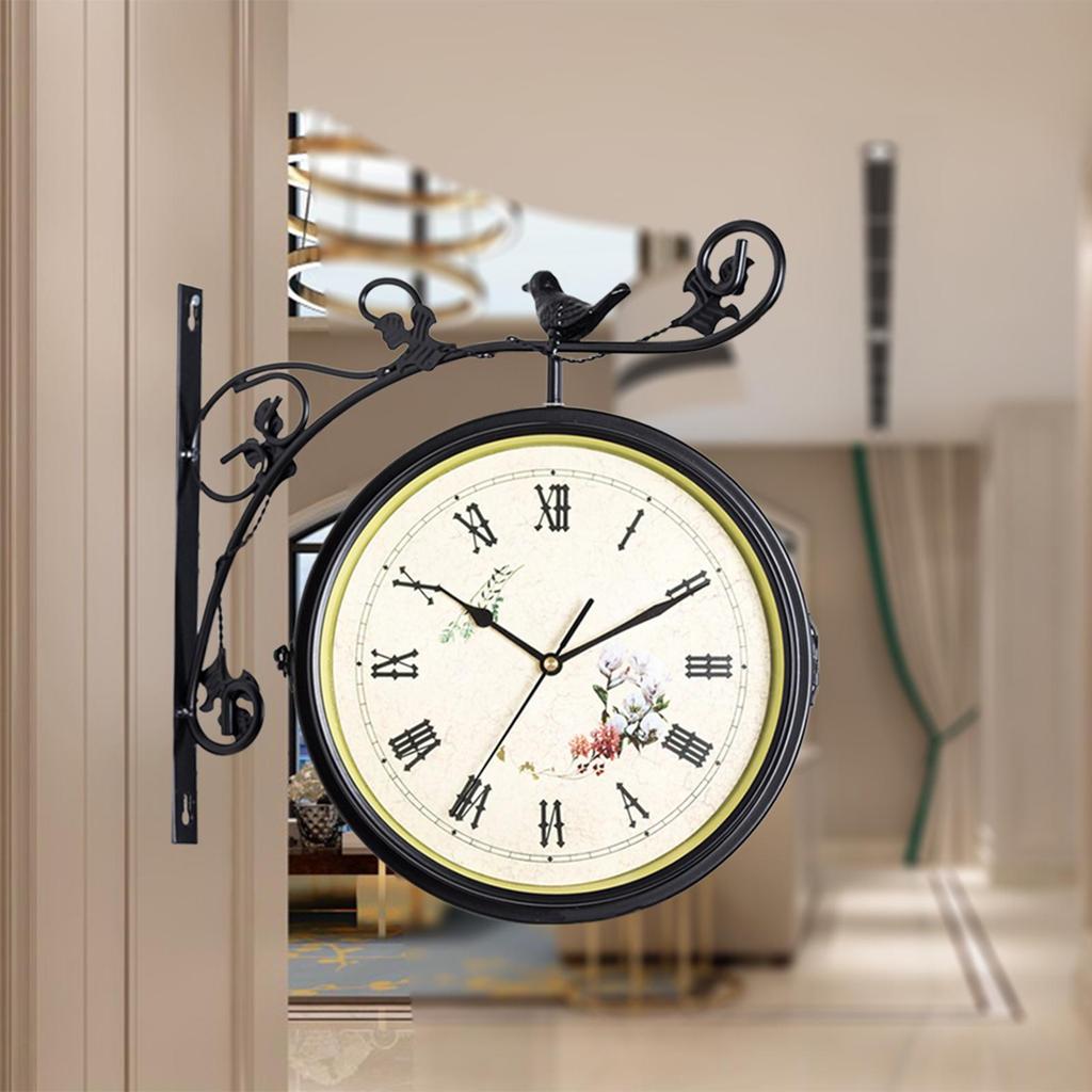 Double Sided Wall Clock Home Decor 12 Hours Display Mute Hanging Station Clock for Indoor Outdoor Lobby Home Garden Kitchen