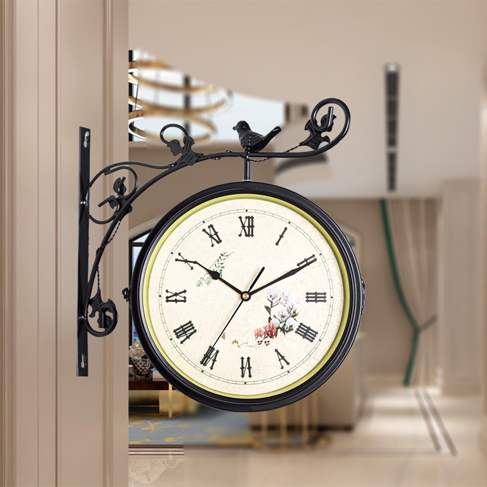 Двусторонние настенные часы Декор для дома 12-часовой циферблат Бесшумные Настенные часы-станция для помещений и улицы, вестибюля, дома, сада, кухни чёрный