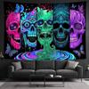 Psychedelic Skull Tapestry, Neon Butterfly Gothic Art Mandala Boho Wall Hanging, Large Room Decor for Hippie Aesthetic Party Background