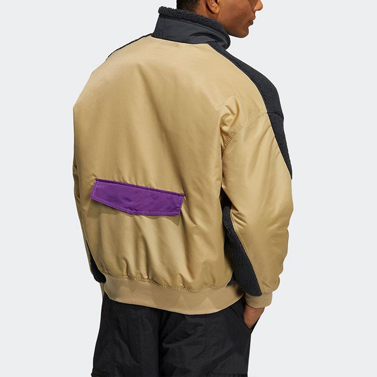 Adidas Originals Mr Sherpa Jacket Self-Stowing Fleece Patch Stand Collar Logo Sports Jacket Men Outerwear Black HC0374