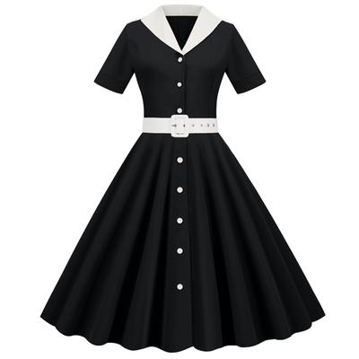 Women's Solid Color Retro Short-Sleeved V-Neck Casual Party Hem Dress