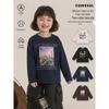 Girls' Two-Tone Cartoon Long Sleeve T-Shirt