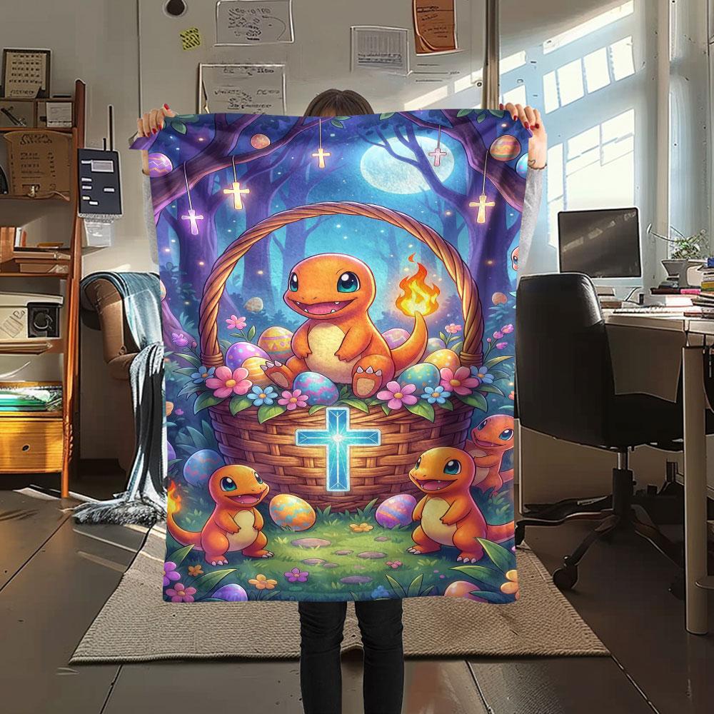 1Pc Easter Pokemon Print Flannel Blanket, High quality Comfortable for All Seasons, Home Decor, Warmth and Comfort, Perfect for Christmas Gifts