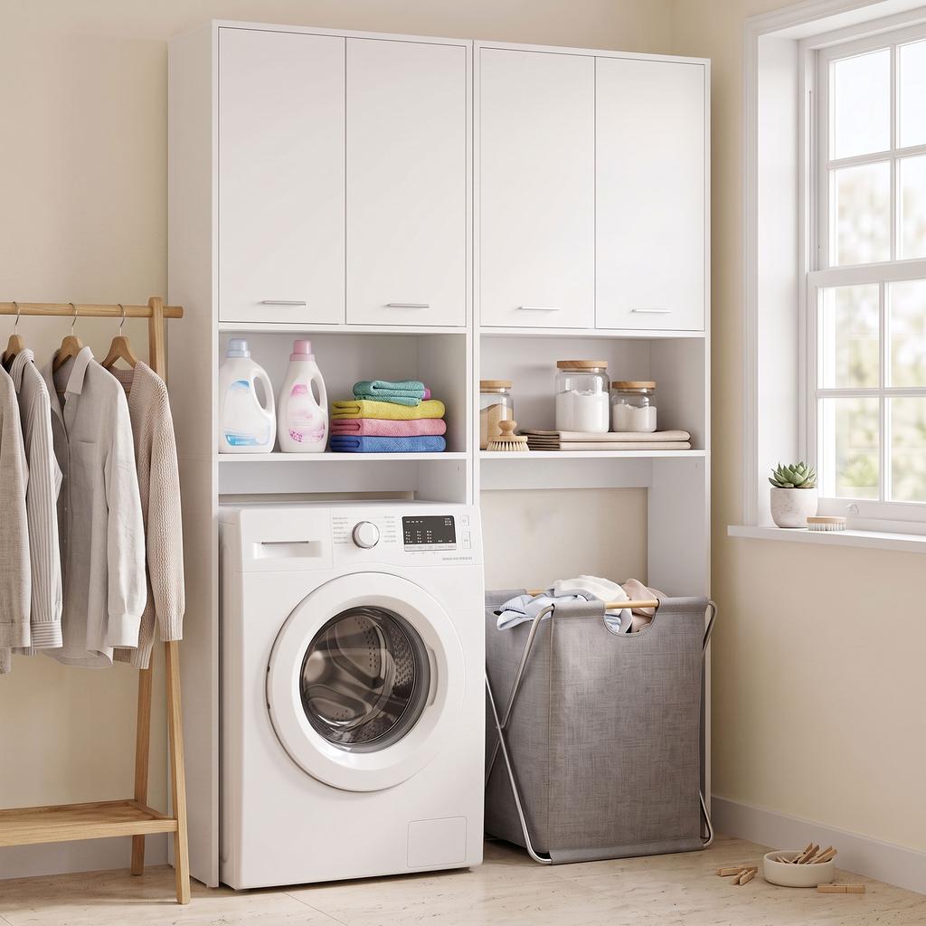 Washing Machine Cabinet with 2 Doors 66 X 24 X 191 Cm White