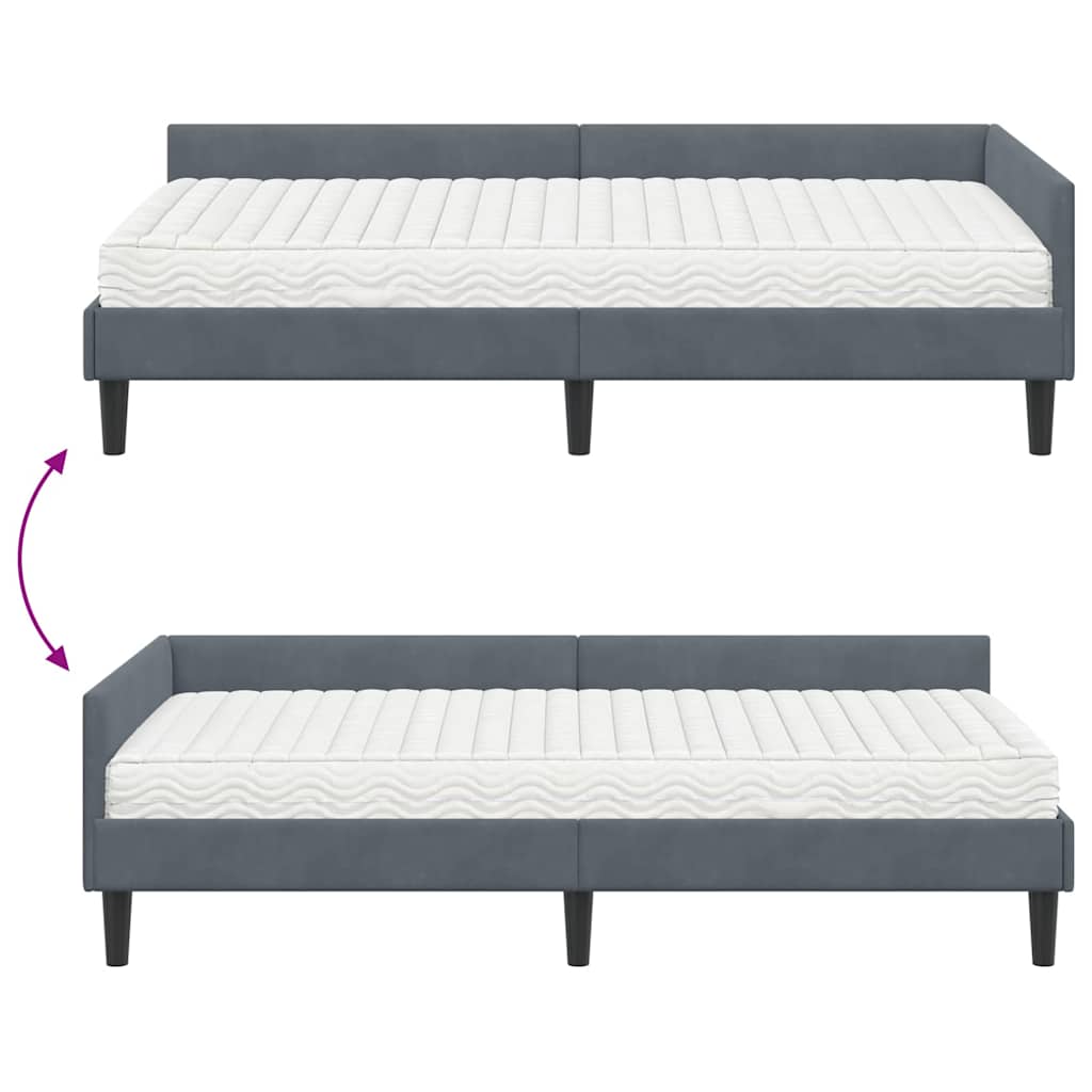 Corner Bed Frame with Mattress Other 2 Pcs Grey Velvet