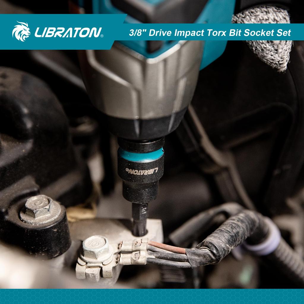 LIBRATON Torx Bit Socket Set, 3/8 inch (9.5 mm) Drive, S2 Steel, Star Bit Socket Set, T10-T60, Impact Torx Socket Set, 24-Piece Set