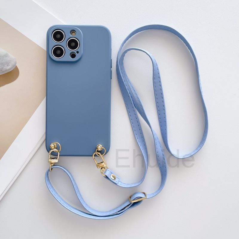 Leather Lanyard Case for Samsung Galaxy S24 S23 Ultra S22 S21 Plus S20 FE Note 20 A54 A14 Crossbody Strap Liquid Silicone Cover