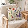 Cotton Linen Pillowcase Floral Cushion Cover, 18x18 Inch Decorative Throw Pillow Cover with Hidden Zipper, Breathable Plant Insect Flower Patterns,