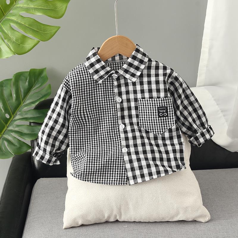 Boys Long Sleeve Plaid Button-Up Shirt for Spring and Autumn