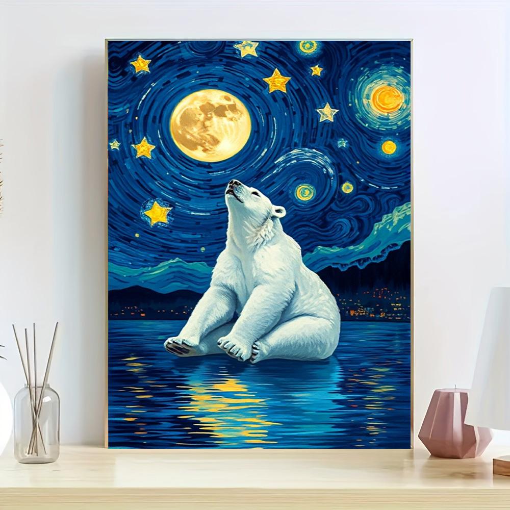 Bear Looking Up at the Starry Sky Diamond Art Set 5D DIY Full Circle Diamond Embroidery Art Home Decoration Painting