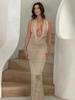 2025 Summer New Sexy Layered V-Neck Sleeveless Backless Lace-Up Knitted Beach Maxi Swimsuit Cover-Up Party Wear K242
