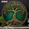 Vintage Green Gold Metal Wall Art Celtic Tree Sign, 2D Flat Aluminum Decor Heavy Duty For Living Room